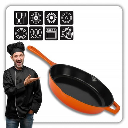 Hage - Gietijzeren Koekenpan - Geëmailleerde Bakpan - Inductie, Gas, Elektrisch & Keramisch - Ovenbestendig - Gelijkmatige Warmteverdeling - Duurzame Koekenpan voor 2-4 Personen - Ø26cm - Oranje