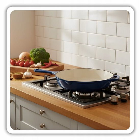 Hage - Koekenpan - Geëmailleerde Gietijzeren Koekenpan - Cast Iron Frying Pan - Geschikt voor Inductie, Gas & Oven - Ø26 cm - Blauw