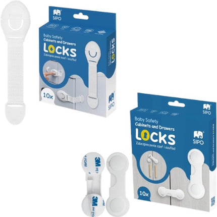 SIPO kast- en ladebeveiliging met kliksluiting en 3M tape, wit