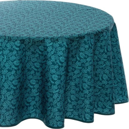 Atmosphera Tafelkleed van polyester rond - D180 cm - blad print blauw - Eettafel tafelkleden