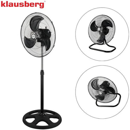 Klausberg - 3 in 1 Staande Ventilator - Vloerventilator - Krachtige Vloerventilator met Oscillatie 90° - Tafelventilator - Wandventilator - Grote Ventilator 3 Standen - 50W - Ø45cm - Zwart