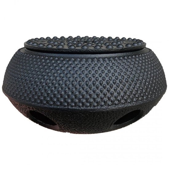 KINGHOFF - Theepot Warmer Gietijzer - Theelicht Warmer voor Theepot en Koffiekan - Warmhoudplaat - Theepot Verwarmer - Japanse Stijl - Ø14.5 × 7 cm - Zwart