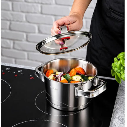 Vcasa kookpan 16 cm met glazen afgietdeksel, 1,6 liter, rvs