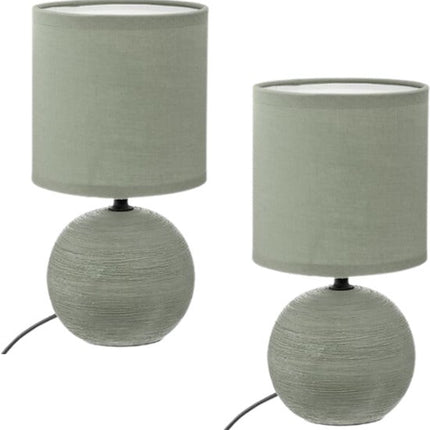 Timéo Bol Tafellamp - Keramische Lamp - Set van 2 - Moderne Tafellamp met Kabel - Sfeerverlichting voor Woonkamer - Slaapkamer - Bureau - 25cm in Hoogte - Kaki