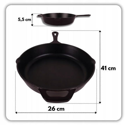 Hage - Gietijzeren Koekenpan - Geëmailleerde Bakpan - Inductie, Gas & Oven - Stevige Handgreep - Gelijkmatige Warmteverdeling - Duurzame Koekenpan voor Dagelijks Gebruik - Ø26cm - Matte Zwart