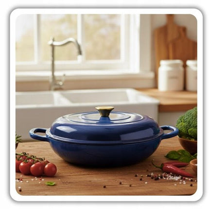 Hage - Braadpan - Geëmailleerde Gietijzeren Braadpan - Cast Iron Casserole - Geschikt voor Inductie, Gas & Oven - Inclusief Pannenonderzetter & Handgreepbeschermers - 3 Liters - Ø30 x 10.5 cm - Blauw