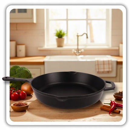 Hage - Gietijzeren Koekenpan - Geëmailleerde Bakpan - Inductie, Gas & Oven - Stevige Handgreep - Gelijkmatige Warmteverdeling - Duurzame Koekenpan voor Dagelijks Gebruik - Ø26cm - Matte Zwart