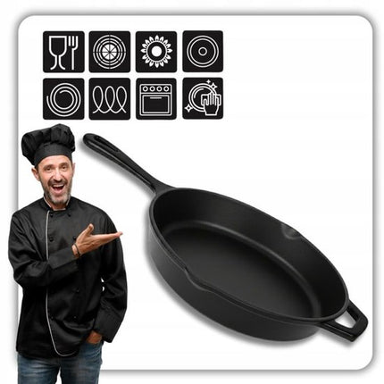 Hage - Gietijzeren Koekenpan - Geëmailleerde Bakpan - Inductie, Gas & Oven - Stevige Handgreep - Gelijkmatige Warmteverdeling - Duurzame Koekenpan voor Dagelijks Gebruik - Ø26cm - Matte Zwart