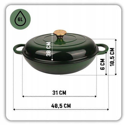 Hage - Braadpan - Geëmailleerde Gietijzeren Braadpan - Cast Iron Casserole - Geschikt voor Inductie, Gas & Oven - Inclusief Pannenonderzetter & Handgreepbeschermers - 3 Liters - Ø30 x 10.5 cm - Donkergroen
