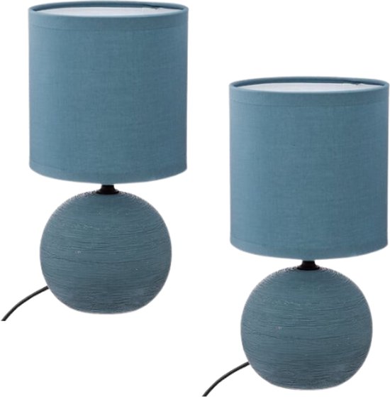 Timéo Bol Tafellamp - Keramische Lamp - Set van 2 - Moderne Tafellamp met Kabel - Sfeerverlichting voor Woonkamer - Slaapkamer - Bureau - 25cm in Hoogte