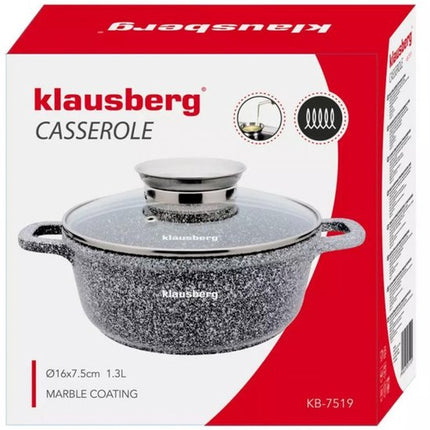 Klausberg kookpan met glazen deksel, marmer grijs, 16 cm, 1,3 liter