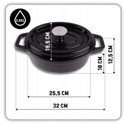 Hage - 2 Delige Set - Gietijzeren Braadpannenset - 2,85 L + 6 L - Geëmailleerde Braadpannen met Deksel - Ovenschalen voor Brood, Vlees en Ovenschotels - Inductie - Dutch Oven - Zwart