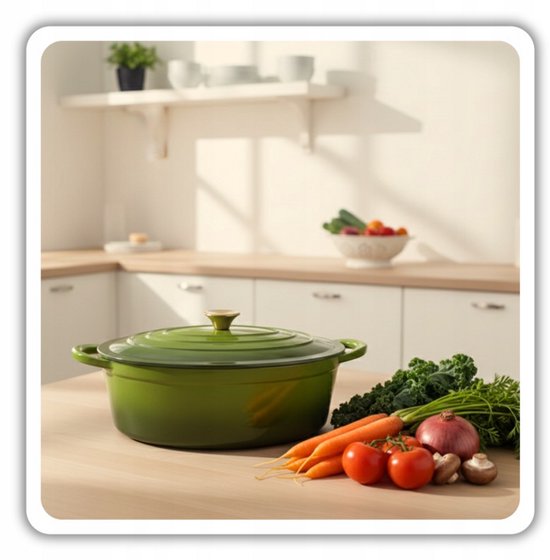 Hage - Gietijzeren Braadpan - Braadpan - Cast Iron Casserole met Deksel - Geëmailleerd - Geschikt voor Inductie & Oven - 6 Liter - 34 x 26 x 18 cm - Olijfgroen