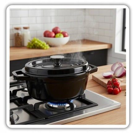 Hage - 2 Delige Set - Gietijzeren Braadpannenset - 2,85 L + 6 L - Geëmailleerde Braadpannen met Deksel - Ovenschalen voor Brood, Vlees en Ovenschotels - Inductie - Dutch Oven - Zwart