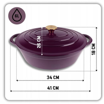 Hage - 3-Delig Gietijzeren Ovenset - 6L Braadslede met Deksel 34 cm & Bakvorm 3,5L 32x23,5 cm - Geëmailleerde Koekenpan 20 cm - Inductie, Gas & Oven - Voor Braden, Bakken & Ovenschotels - Aubergine