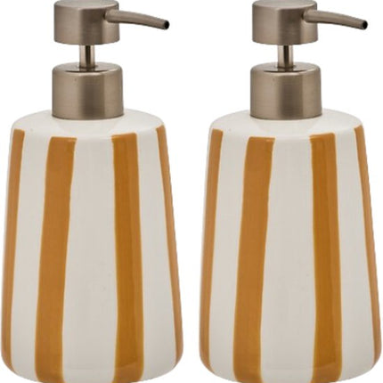 Strio Zeepdispenser - Zeep Pomp - Set van 2 - Luxe Badkamer & Keuken Accessoire - 400 ml - Ø8.6 x 17.3 cm - Dolomiet - Wheat & Geel