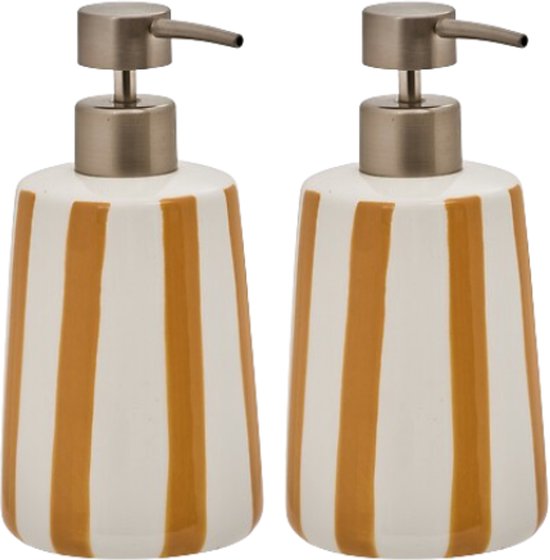 Strio Zeepdispenser - Zeep Pomp - Set van 2 - Luxe Badkamer & Keuken Accessoire - 400 ml - Ø8.6 x 17.3 cm - Dolomiet - Wheat & Geel