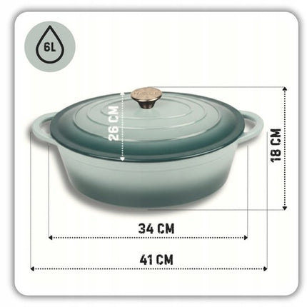 Hage - 3-Delig Keukenset - Gietijzeren Ovenschaal - Braadschaal 3,5 L - Geëmailleerde Bakvorm - Ovenschaal voor Vlees en Ovenschotels - Gietijzeren Braadslede - Rechthoekige Bakvorm - Ovenbestendig - Warmtebehoud - Pastelblauwgroen