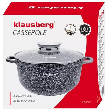 Klausberg kookpan met glazen deksel, marmer grijs, 22 cm, 3,3 liter