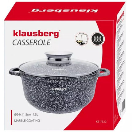 Klausberg kookpan met deksel, marmer grijs, 24 cm, 4,5 liter
