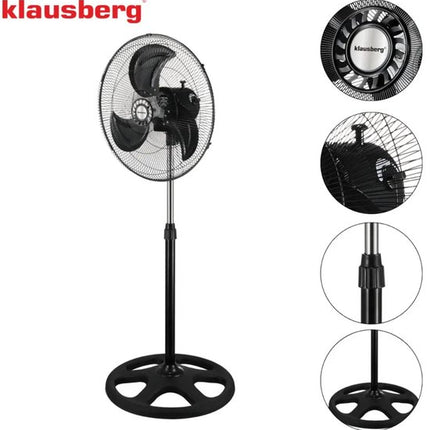 Klausberg - 3 in 1 Staande Ventilator - Vloerventilator - Krachtige Vloerventilator met Oscillatie 90° - Tafelventilator - Wandventilator - Grote Ventilator 3 Standen - 50W - Ø45cm - Zwart