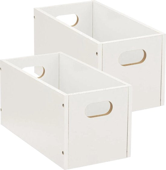 5five Opbergmand/kastmand van hout - 2x - wit - 7 Liter - 31 x 15 x 15 cm - Opbergboxen - Vakkenkast manden