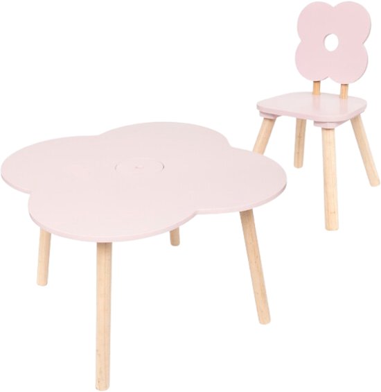 Douceur Bloemen Kindermeubel - Kindermeubelset - Kindermeubel - 1 Tafel + 1 Stoel - Set voor Kinderen - MDF & Hout - Roze