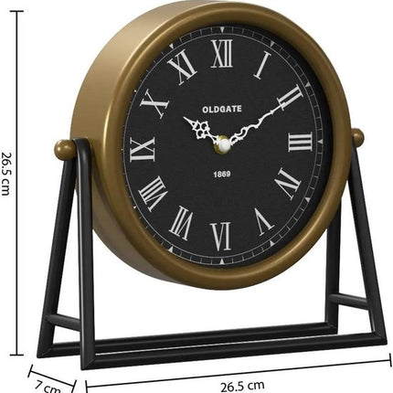 Atmosphera Tafelklok Roma - goud/zwart - H26 cm - Dia klok 21 cm - glas/metaal - op standaard