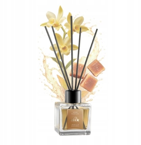 Elix - Geurstokjes Diffuser - Reed Diffuser - Luchtverfrisser - Interieur Parfum - Langdurige Huisgeur - voor Woonkamer, Slaapkamer, Kantoor & Badkamer - 100ml - Vanilla & Caramel
