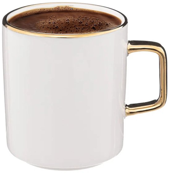 Secret de Gourmet Koffiemokken Athena - 1x stuks - Keramiek - wit/goud - 350 ml - 8 x 9 cm