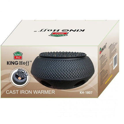 KINGHOFF - Theepot Warmer Gietijzer - Theelicht Warmer voor Theepot en Koffiekan - Warmhoudplaat - Theepot Verwarmer - Japanse Stijl - Ø14.5 × 7 cm - Zwart