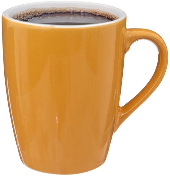 5Five Koffiemokken Colorama - 12x stuks - Keramiek - geel - 380 ml - 9 x 11 cm