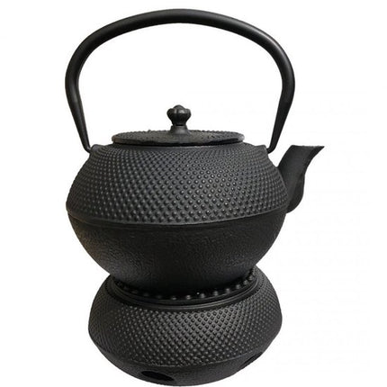 KINGHOFF - Theepot Warmer Gietijzer - Theelicht Warmer voor Theepot en Koffiekan - Warmhoudplaat - Theepot Verwarmer - Japanse Stijl - Ø14.5 × 7 cm - Zwart
