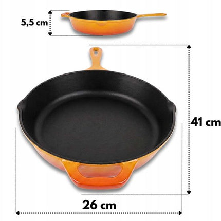 Hage - Pannenset - Keukenset - Gietijzeren Pannenset - 3 Delig - 4 L Kookpan met Deksel - 6 L Braadpan met Deksel - 26 cm Koekenpan - Geëmailleerd Gietijzer - Inductie - Oven - Mosterdgeel