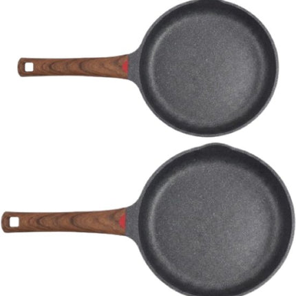 Pannenset - Hapjespannenset - Kookpannenset - Hapjespan 24 cm & 28 cm - Inductie Geschikt - Keramische Antiaanbaklaag - PFOA & PFAS Vrij - Krasbestendig - Met Schenktuit - Zwart