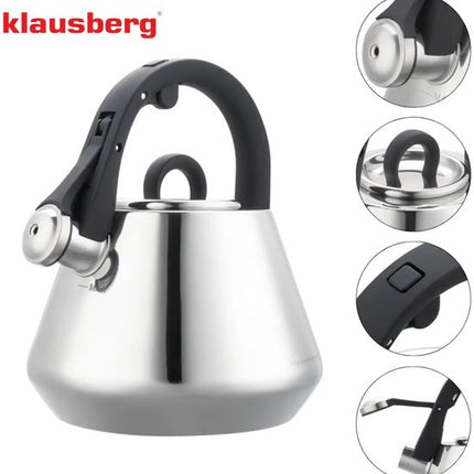 Klausberg 7947 - Fluitketel met fluit - 2.5 liter - RVS - zilverkleurig