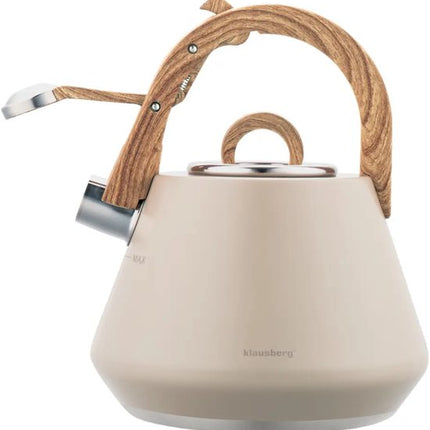 Klausberg 7950 - Fluitketel met fluit - 2.5 liter - RVS - beige - houten handvat (kopie)