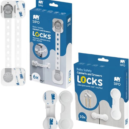 SIPO Kast- en Ladebeveiliging - Babyproof Sloten Set - Smart Lock of Snap-Lock - Set van 6 per doos - Snap-Lock kast- en Ladesloten - Set van 10 per doos - Kinderbeveiliging met 3M Tape - Wit