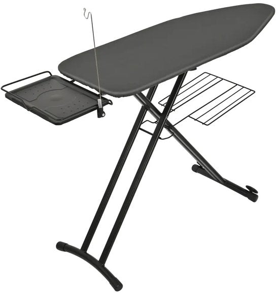 Kinghoff - Strijkplank - Extra Grote Opvouwbare Strijkplank voor Stoomgenerator - Heat Reflect Technologie - Verstelbare Hoogte - Strijkplank met Strijkijzerhouder & Wasrek - Antislip Voeten - 124.5 x 48.3 cm - Zwart