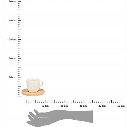 Koffieservies Set - Luxe Servies Set - Kop en Schotel Set - Koffiekopjes met Bamboe Schotels - Espresso Kopjes - voor 6 Personen - Porselein - 90ml - 6.3 x 5.5 x 8.5 cm - Crème