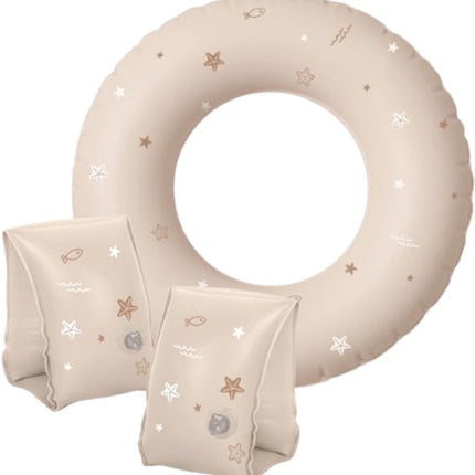 Sipo - Zwemaccessoiresset - Zwembandjes & Zwemband - voor Kinderen 3-6 Jaar - Opblaasbare Zwemvleugels - Zwemring Kind - Zwemhulpmiddel - Geschikt voor 15-30 kg - Zwemaccessoires voor Peuters - PVC - Beige