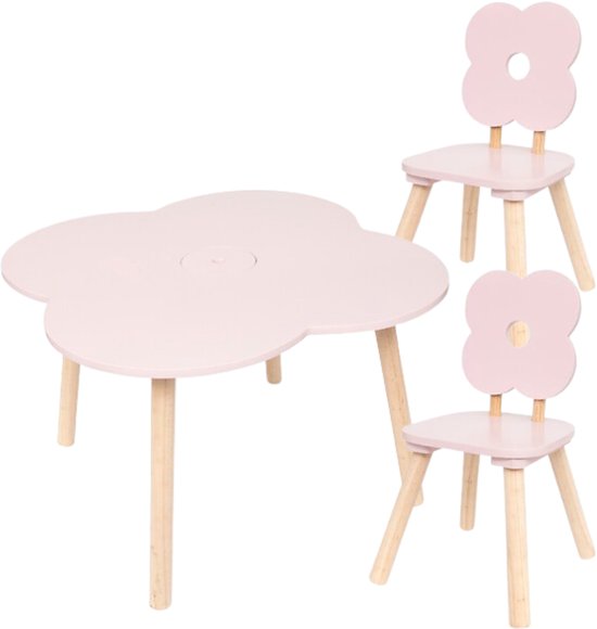 Douceur Bloemen Kindermeubel - Kindermeubelset - Kindermeubel - 1 Tafel + 2 Stoelen - Set voor Kinderen - MDF & Hout - Roze