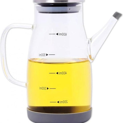 Classic Borosilicate Glass Oil Bottle with Lid and Rubber Base - Dressing Holder for Glass Vinegar - 600ml