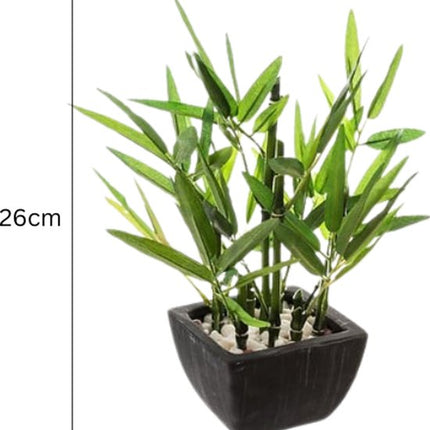 Kunstplant bamboe in zwarte pot, set van 2, 26 cm hoog