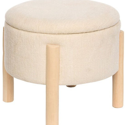 Atmosphera - Opbergkruk Elki Ø 45.5 cm Wit Chenille - 37 cm Hoog - met opbergruimte - Poef - Zitkrukje - Bijzettafel - Zitpoef