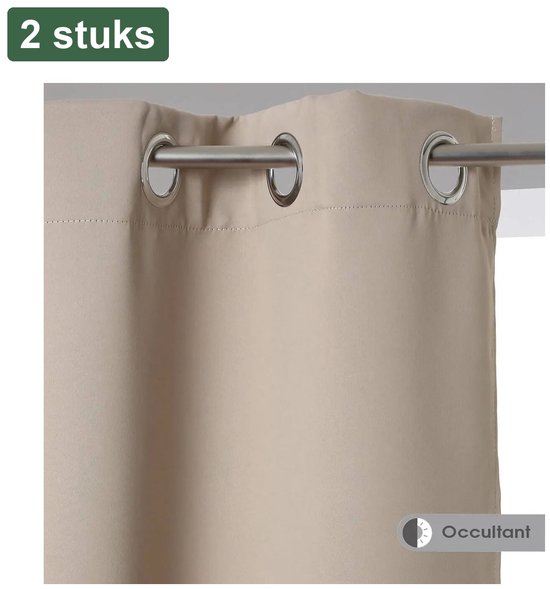 Atmosphera verduisterende gordijnen - set 4 stuks - B135 x L240 cm - beige - geplooid - met ringen - kant en klaar - Set van 2 gordijnen - Volledig verduisterend - Warmteregulerend