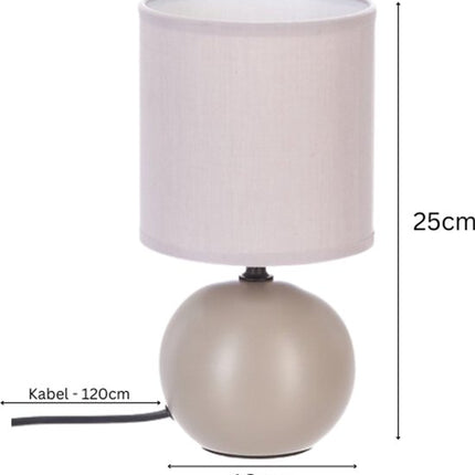 Timéo Tafellamp - Bol Lamp - Nachtlampje - Set van 2 - Tafellamp met Stoffen Kap - Sfeerverlichting - Ø13 x 25 cm - Keramiek - Mat Taupe