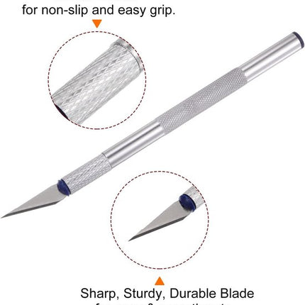 13-Delige Precision Hobby Messen Set - DIY Snij- en Graveermessen - Hoge Koolstofstaal Bladen - Aluminium Handvat - Hobbymes Set voor Knutselen, Modelbouw en Papier Snijden - 15.5 x 11.5 x 2 cm - Zilver - Scalpelset - Scalpel