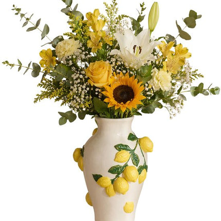 Atmosphera Bloemenvaas citroenen - geel - keramiek - D20 x H33 cm - fruitvaas citroen patroon