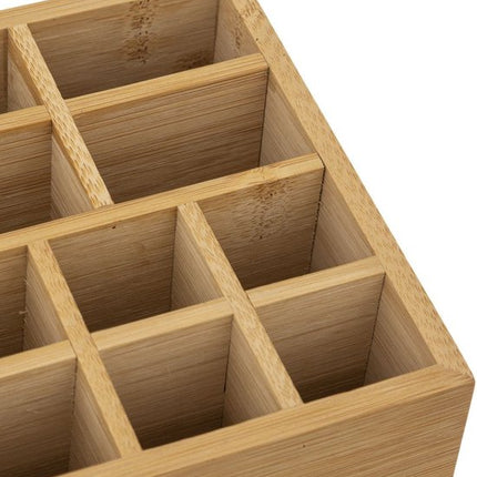 Make-up organizer 11 vakken met spiegel 24,5 x 8 cm van bamboe - Nagellak houder - Make-up houder - Organizers